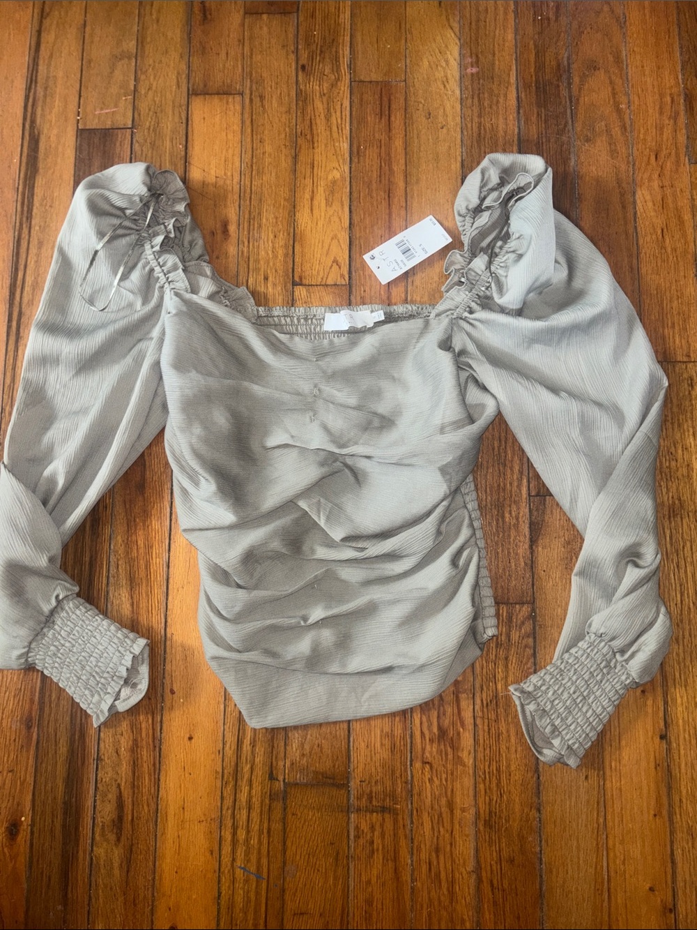 Astr Ruched Square Neck Blouse in Sage Green